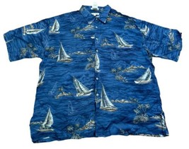 VTG Hawaiian Button Front Shirt Pierre Cardin NOS Rayon XL Sail Boats Palm Trees - $19.79