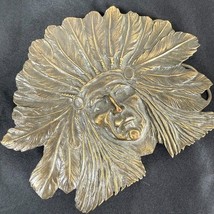 Vintage Bergamot Indian Native American Chief Head Brass Belt Buckle 4&quot; - $24.74