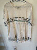 CJ Banks Shirt Womens 3X Plus Ivory Black Blue Top Blouse Cotton Casual ... - $14.00