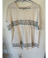CJ Banks Shirt Womens 3X Plus Ivory Black Blue Top Blouse Cotton Casual ... - $19.14 CAD