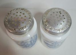 Salt & Pepper shakers Anchor Hocking Vitrock Milk Glass with Blue Transfer image 2
