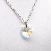 Rivoli Crystal Heart Pendant Necklace, Aurora Borealis Double Point on Silver - £33.49 GBP