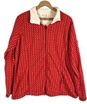 LL Bean Fleece Jacket Womens Sz XL Red Birdseye Sherpa Collar Cabincore ... - $1,677.42 MXN