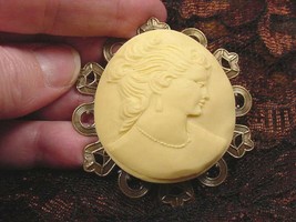 (CL34-1) WOMAN facing right ivory color CAMEO Pin Pendant Jewelry NECKLACE - £29.81 GBP