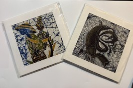 2 Indonesian Batik Panels 9.5in – Signed ALIM + Thinking Brain – Matted - $49.99