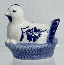 Ceramic Blue and White Chicken Hen On Nest Basket Ornaments Christmas - £14.18 GBP
