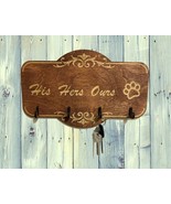 Wood leash holder his hers ours, Key holder for wall, Entryway organizer... - £40.65 GBP