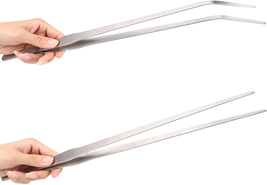 2-Pack 15 Inch Heavy Duty Stainless Steel Long Tweezers, Curved and Straight Des - £14.68 GBP