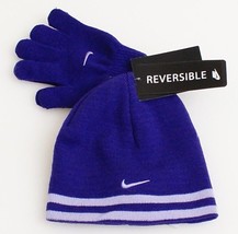 Nike Reversible Purple Knit Beanie &amp; Stretch Gloves Girl&#39;s 4-6X  NWT - £17.64 GBP
