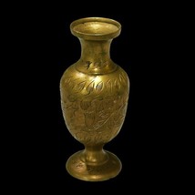 Small Vintage Etched Floral Brass Bud Vase Made in India 4.25 Inches Retro Decor - £7.68 GBP