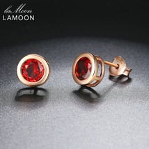 Lamoon Classic 5mm 1ct 100% Round Natural Red Garnet 925 Silver Jewelry   Stud E - £17.33 GBP