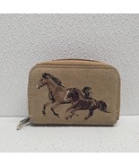 Brown Suede Embroidered Horse Credit Card Zip Wallet - $365.25 MXN