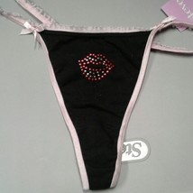 St. Eve Thong Black Panties red lips pink lace NEW - $9.00