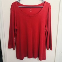 NWOT J. Jill Perfect Pima Cotton Knit Tee Top Size L Solid Coral Pink Soft - £15.81 GBP