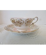 VTG STANLEY FINE BONE CHINA TEACUP &amp; SAUCER GOLD FLORAL PEACH BANDED ENG... - $12.82