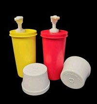 Tupperware #1329 Mustard and Catsup Ketchup Pump Dispensers with Lids P57 VTG - £14.05 GBP