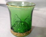 Victorian Art Glass Tumbler Colorado Lacy Medallion 1899 EAPG Green - $9.85