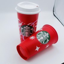 Starbucks Red Tumblers Plastic 50 Yrs Coffee Joy With Lid 25 yrs Holiday... - $6.90