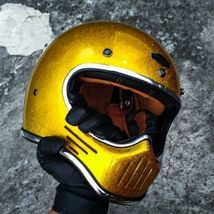 Gold Glitter Retro Motorcycle Helmet Retro Vintage Custom S M L XL - $210.00