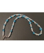 Beaded necklace; clear, silver, blue; silver toggle clasp; 26 inches long - £12.84 GBP