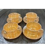 Fire King Peach Lustre Luster Ware Leaves Tea Cup Saucer Set Of 4 - $27.00 CAD