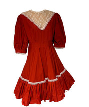 VTG Square Dance Dress Handmade Red and Lace Rockabilly Swing Prairie SZ M - £54.50 GBP