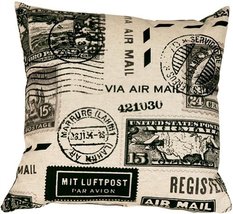 PILLOW DÉCOR Vintage Postage Stamp Gray 18x18 Throw Pillow - $39.95