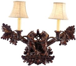 Wall Sconce Rustic Dancing Bears Hand Crafted OK Casting 2-Lights Linen Shades - £553.42 GBP