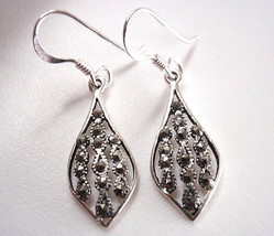 Marcasite Droplet Earrings Rope Style Accents 925 Sterling Silver Dangle - $62.99