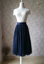 Navy Blue Tulle Midi Skirt Women Custom Plus Size Tulle Party Skirt