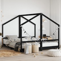 Kids Bed Frame Black 2x(90x200) cm Solid Wood Pine - £197.30 GBP