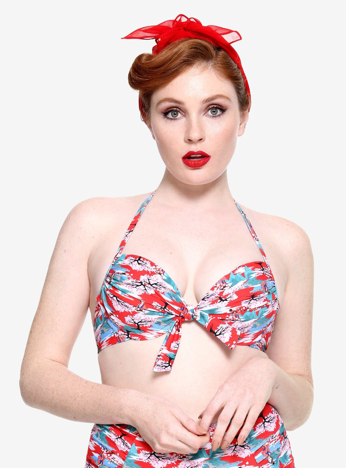Disney Princess Mulan Retro Cherry Blossoms Swim Suit Bikini HALTER TOP ... - $14.99
