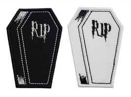 Coffin Embroidered Applique Iron On Patch 2.2&quot; x 3&quot; RIP Halloween Cross Trick Or - £4.29 GBP