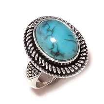 Cabochon Turquoise Oval Gemstone 925SilverOverlay Handmade Statement Ring US-7.5 - £7.95 GBP
