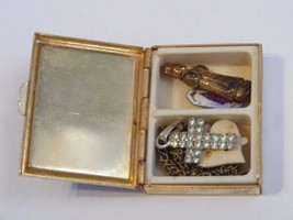 Vtg religious rosary box Jesus infant of Prague carved heart cross pendant medal - £15.62 GBP