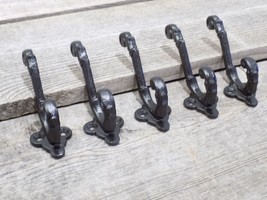5 BLACK COAT HOOKS IRON ANTIQUE LOOK HAT HOOK SMALL BATHROOM HARDWARE KE... - $15.49