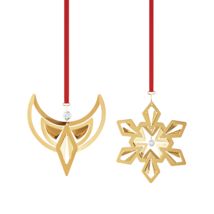 2024 Georg Jensen Christmas Holiday Ornament Set Gold 2pc Angel Snowflake - New - £41.32 GBP