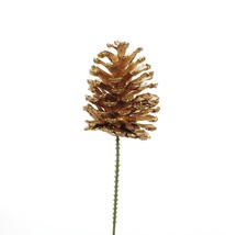 Darice Christmas Floral Pine Cone Pick Gold with Gold Glitter Large - £12.76 GBP