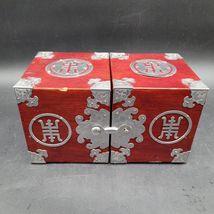 Vintage Chinese Mahogany Wood Folding Jewelry Box Chest Hidden Drawers S... - $39.59