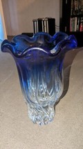 Cobalt Blue  Ruffle Top Shannon Crystal Design 13” Vase, made in Poland - £47.47 GBP