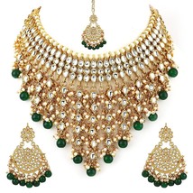 Multilayered Green Kundan Necklace Earrings Indian Jewelry Set - £20.31 GBP