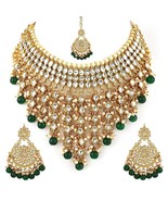 Multilayered Green Kundan Necklace Earrings Indian Jewelry Set - £20.31 GBP