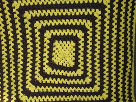 Afghan Throw Blanket Looping Hypnotic Granny Squares Maze Yellow and Bro... - $23.75