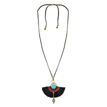 Stylish Turquoise with Black Fan Tassel Long Statement Necklace - £13.28 GBP