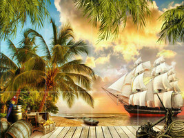 pirate ship treasures island tropical Ceramic tile mural backsplash medallion - £46.69 GBP+