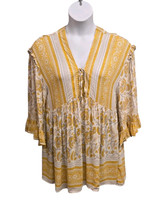 Rachel Zoe Womens Large Babydoll Top Yellow Ivory Flutter Sleeve Peasant... - $17.81