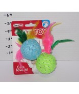 Claw Tuff Cat Toy Balls 2pk Colorful Feather Teaser Toys for Cats &amp; Kittens - $13.51 CAD