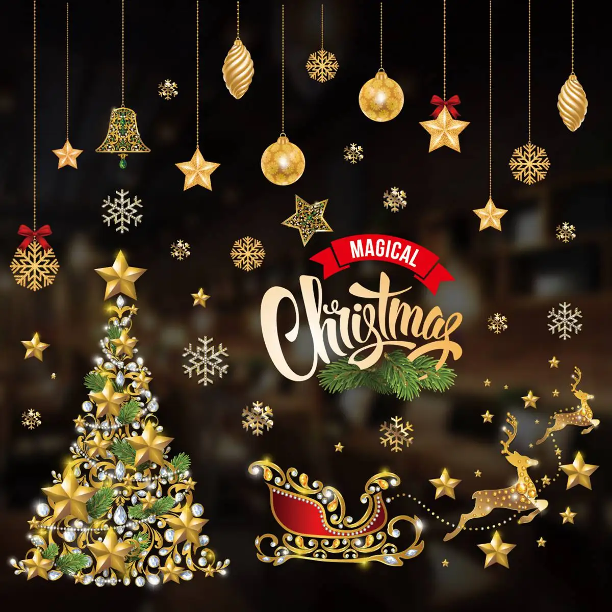 Sporting Christmas Window Sticker Merry Christmas Decorations for Home 2022 Xmas - £23.95 GBP
