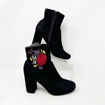 Carlos Womens Black Faux Suede Floral Embroidered Side Zip Heel Booties ... - $26.68