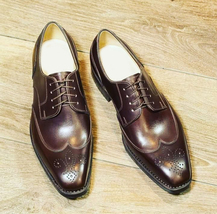 Oxford Men Vintage Burnished Brown Color Leather Wing Tip Lace Up Party Shoes - £119.89 GBP+